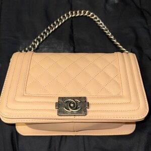 Peach bag with silver chains